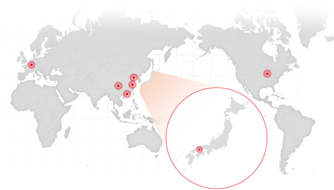 The head Office, a factory, and  office world map